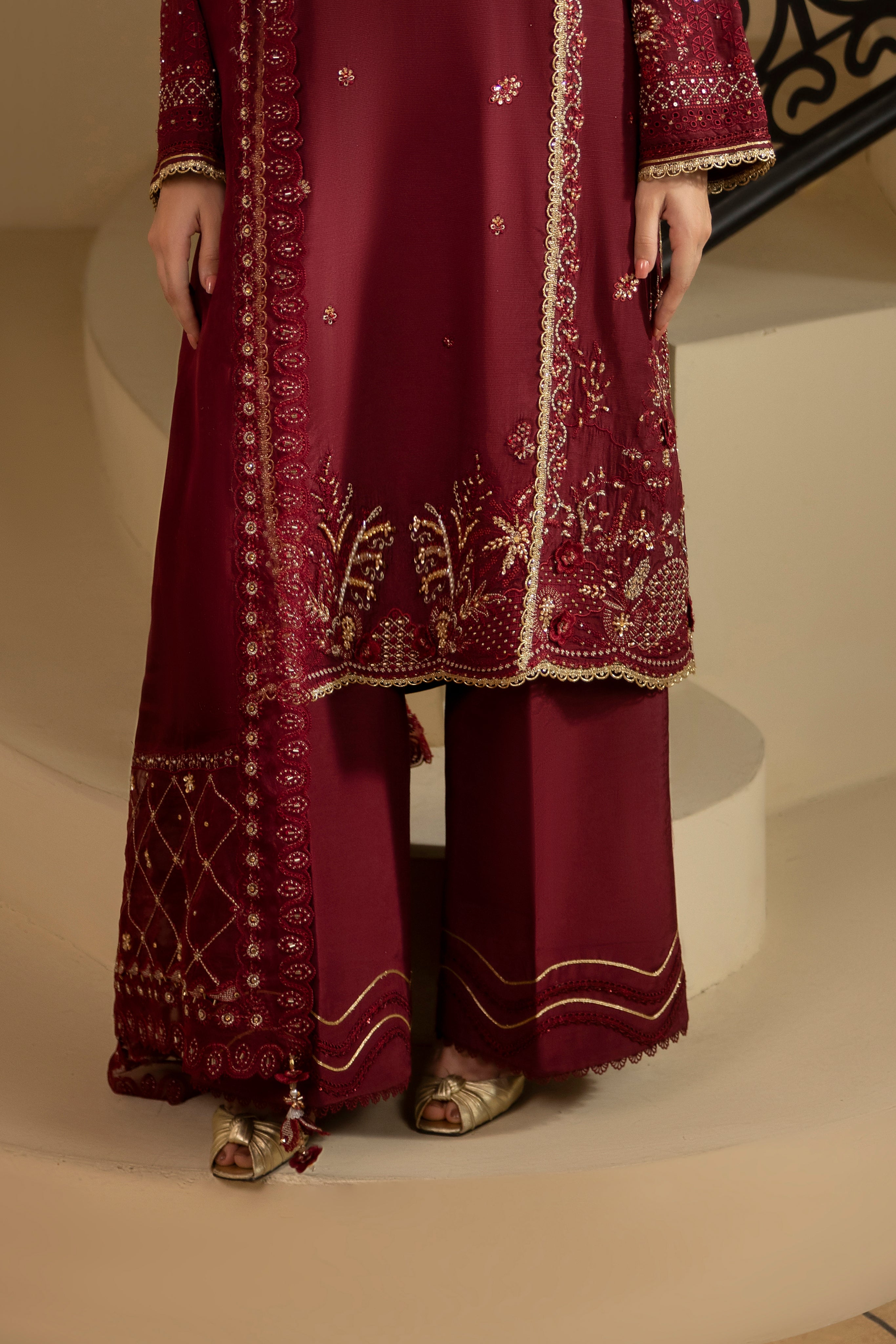 ROYAL RUBY-RAW SILK HAND EMBELLISHED EMBROIDERED-D-100015
