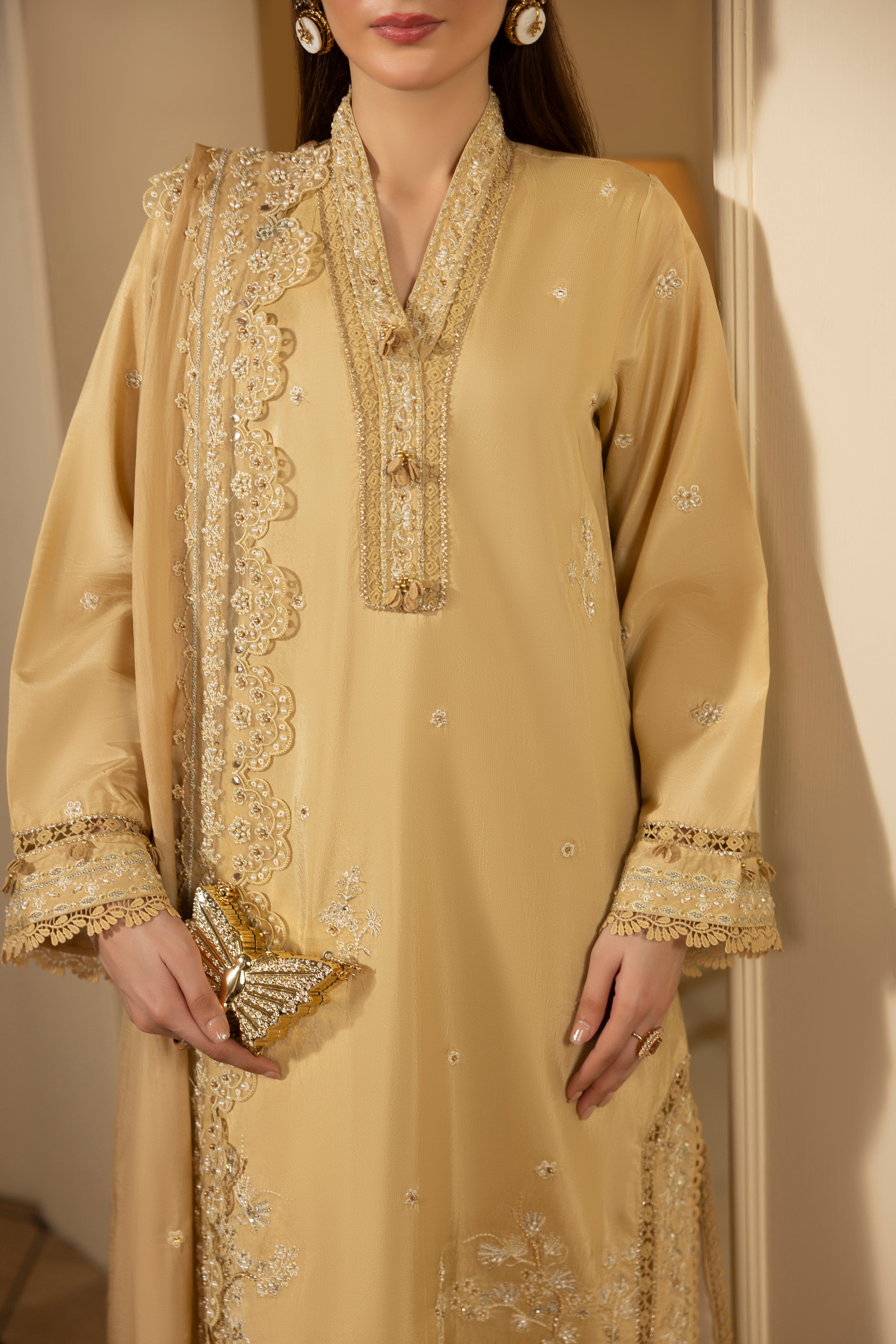 DESERT GOLDRAW -RAW SILK HAND EMBELLISHED EMBROIDERED-D-100016