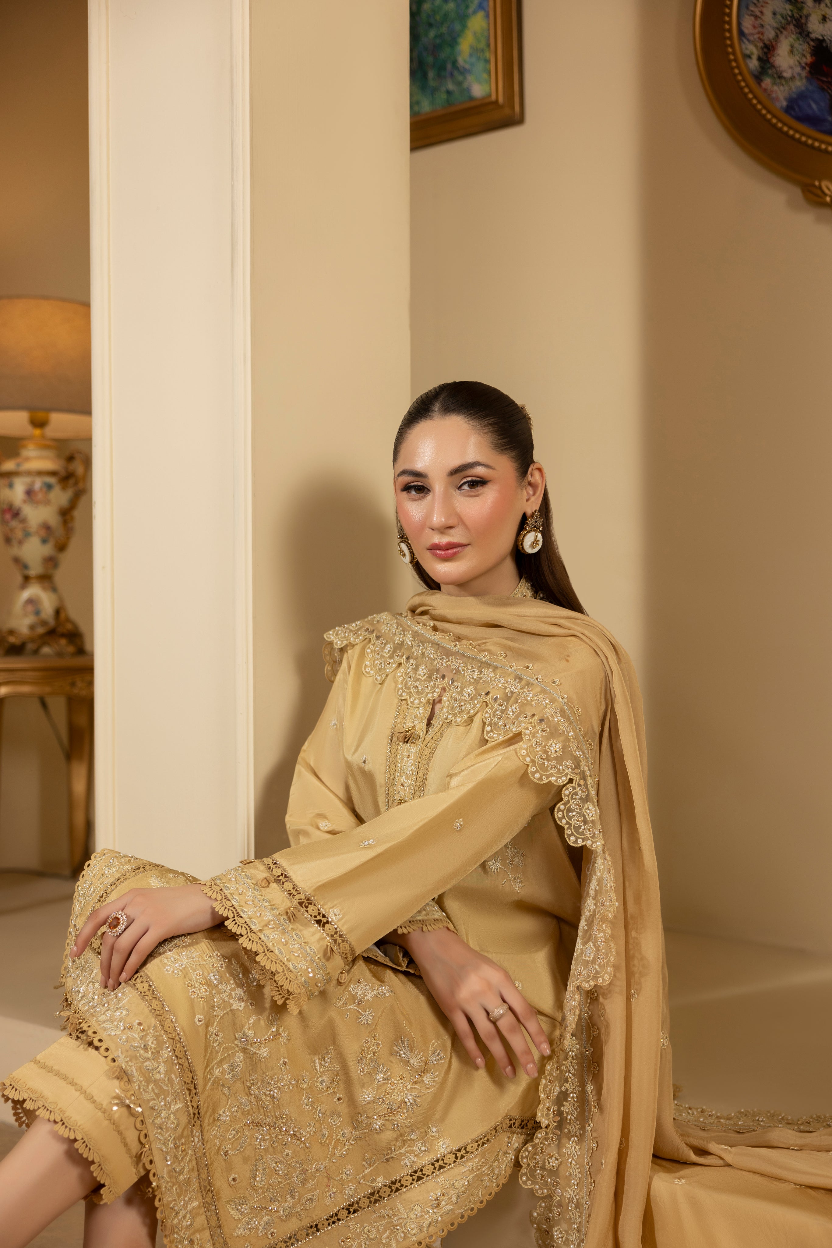 DESERT GOLDRAW -RAW SILK HAND EMBELLISHED EMBROIDERED-D-100016
