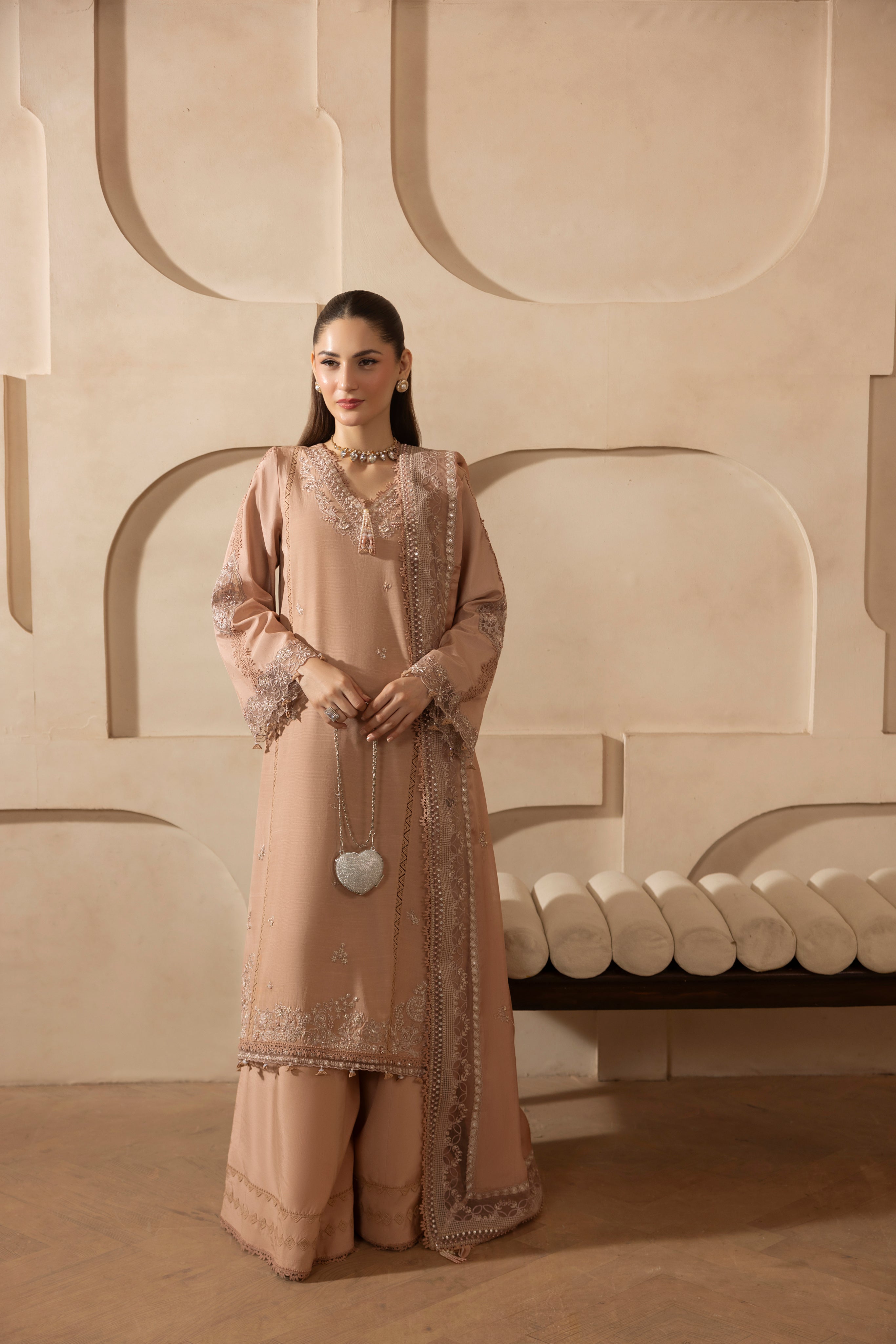 DUSTY ROSE-RAW SILK HAND ENSEMBLE EMBROIDERED-D-100011