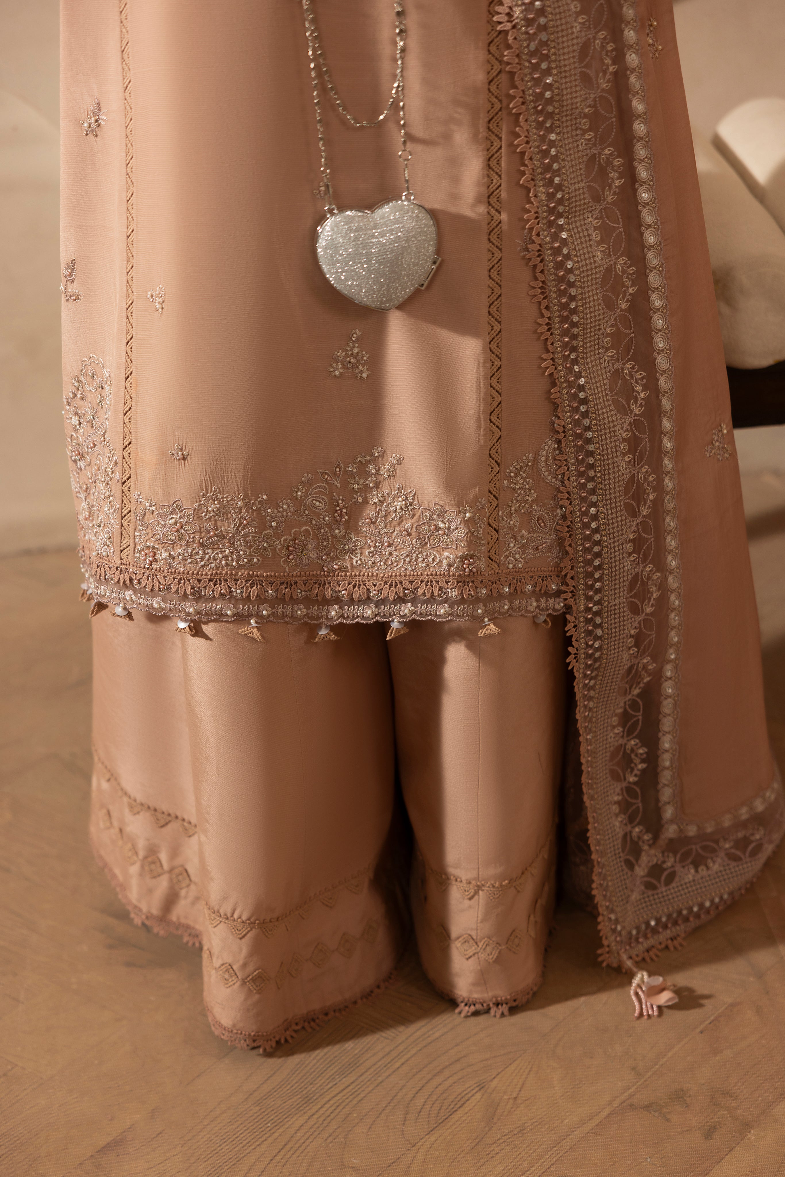 DUSTY ROSE-RAW SILK HAND ENSEMBLE EMBROIDERED-D-100011