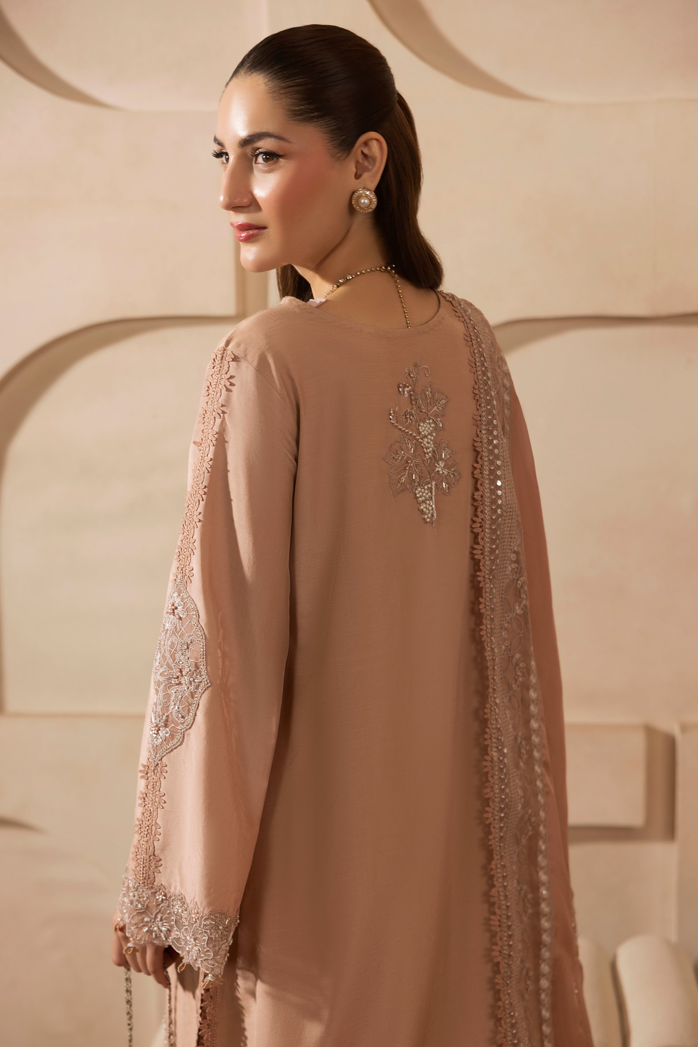 DUSTY ROSE-RAW SILK HAND ENSEMBLE EMBROIDERED-D-100011