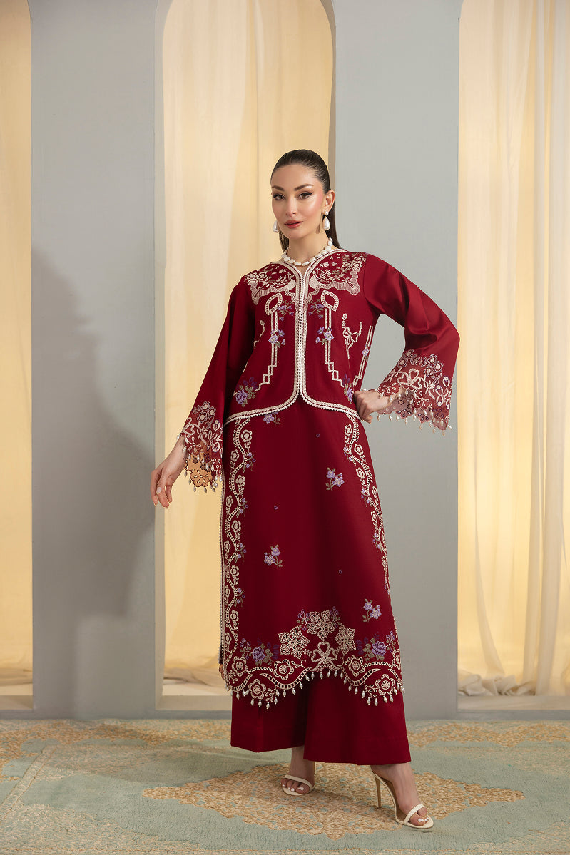 SCARLET-CAMBRIC COTTON EMBROIDERED-
