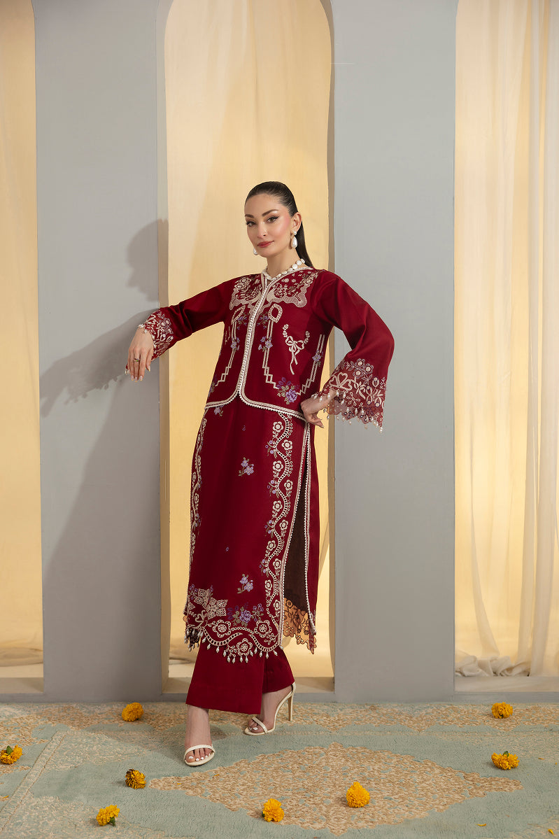 SCARLET-CAMBRIC COTTON EMBROIDERED-