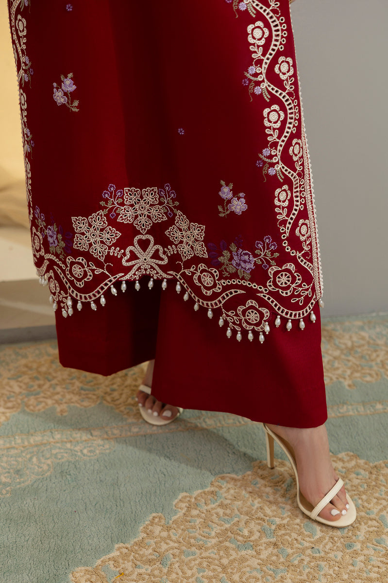 SCARLET-CAMBRIC COTTON EMBROIDERED-