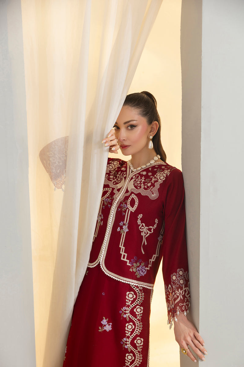 SCARLET-CAMBRIC COTTON EMBROIDERED-