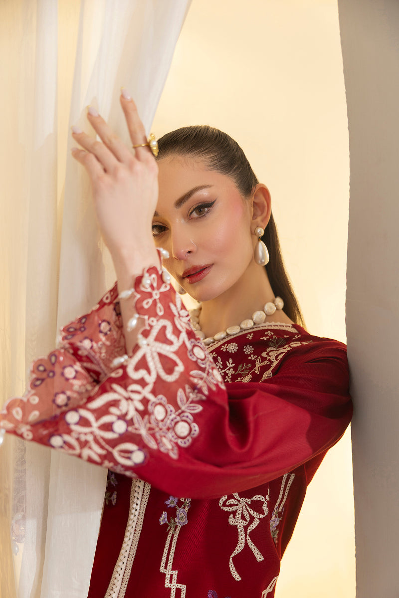 SCARLET-CAMBRIC COTTON EMBROIDERED-