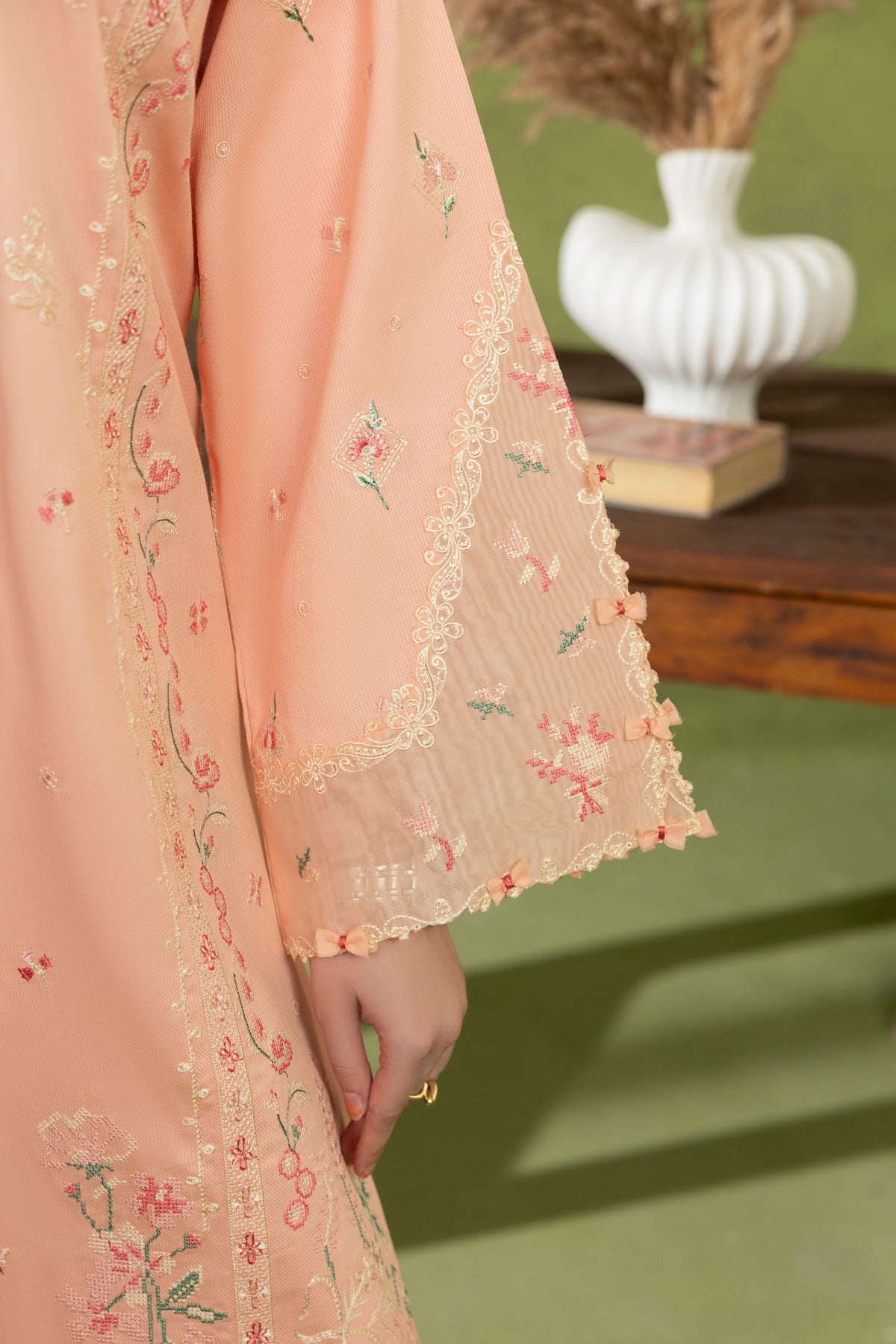 CORAL-CAMBRIC COTTON EMBROIDERED-D-10023