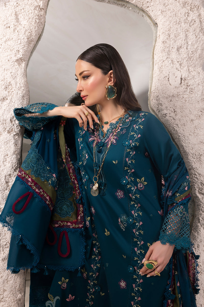 CYAN-CAMBRIC COTTON EMBROIDERED-
