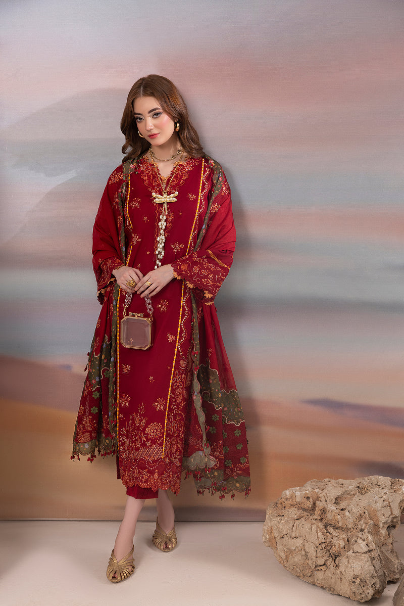 MERLOT-CAMBRIC COTTON EMBROIDERED-
