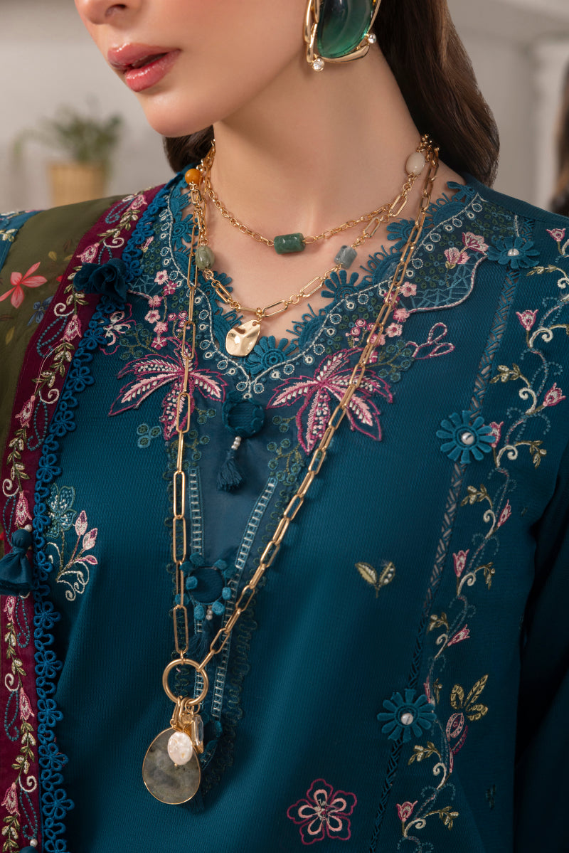 CYAN-CAMBRIC COTTON EMBROIDERED-