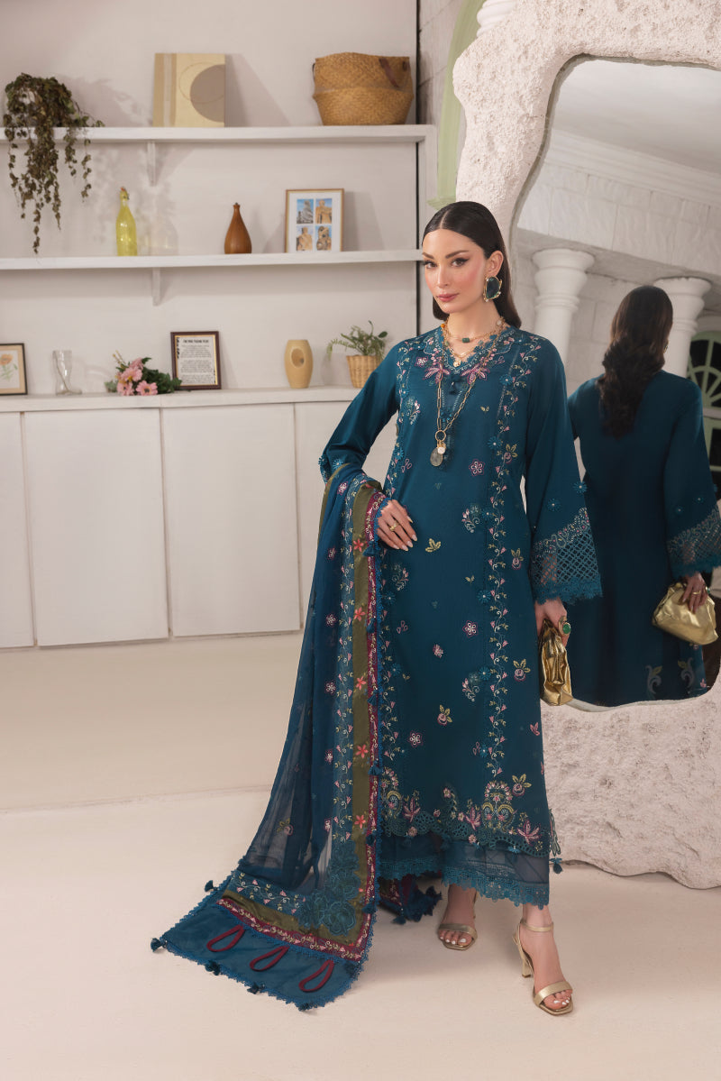 CYAN-CAMBRIC COTTON EMBROIDERED-