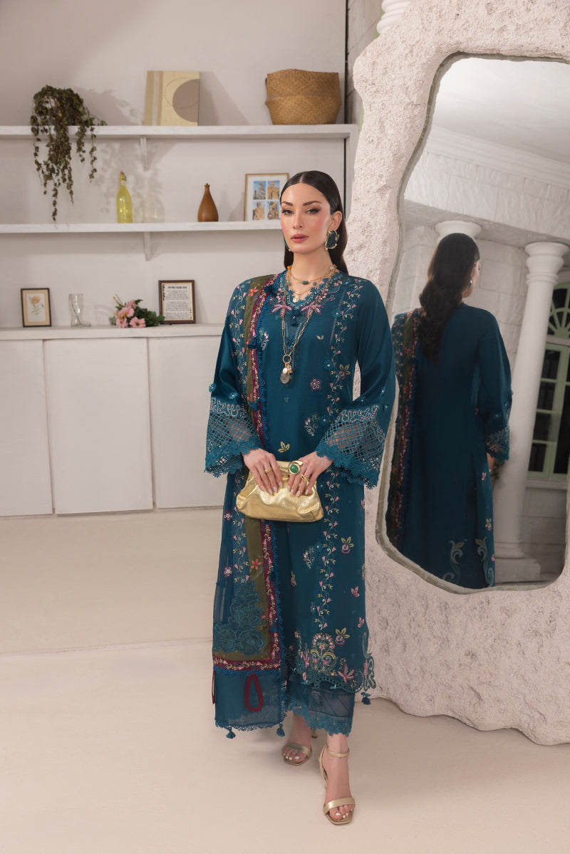 CYAN-CAMBRIC COTTON EMBROIDERED-