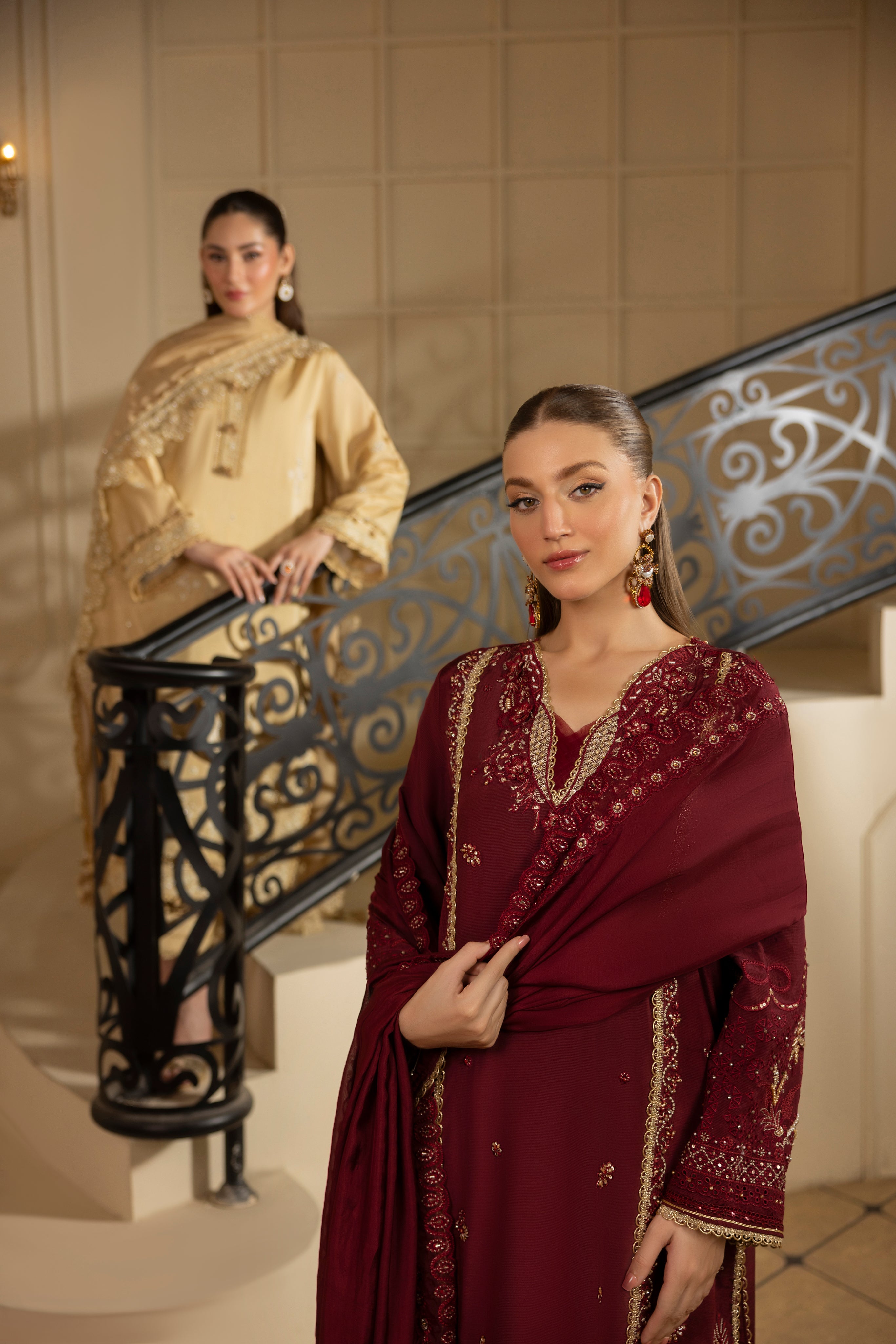 ROYAL RUBY-RAW SILK HAND EMBELLISHED EMBROIDERED-D-100015