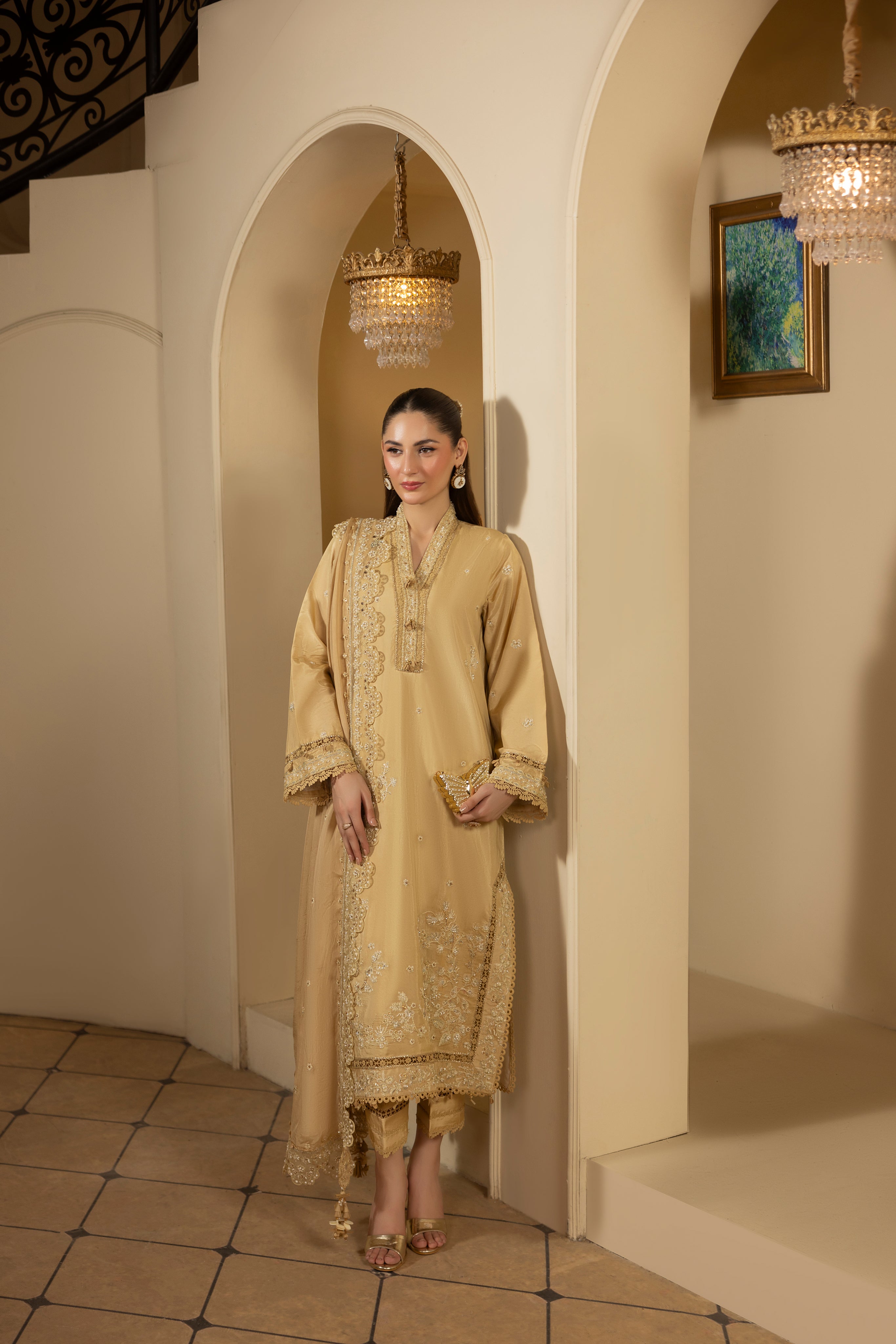 DESERT GOLDRAW -RAW SILK HAND EMBELLISHED EMBROIDERED-D-100016