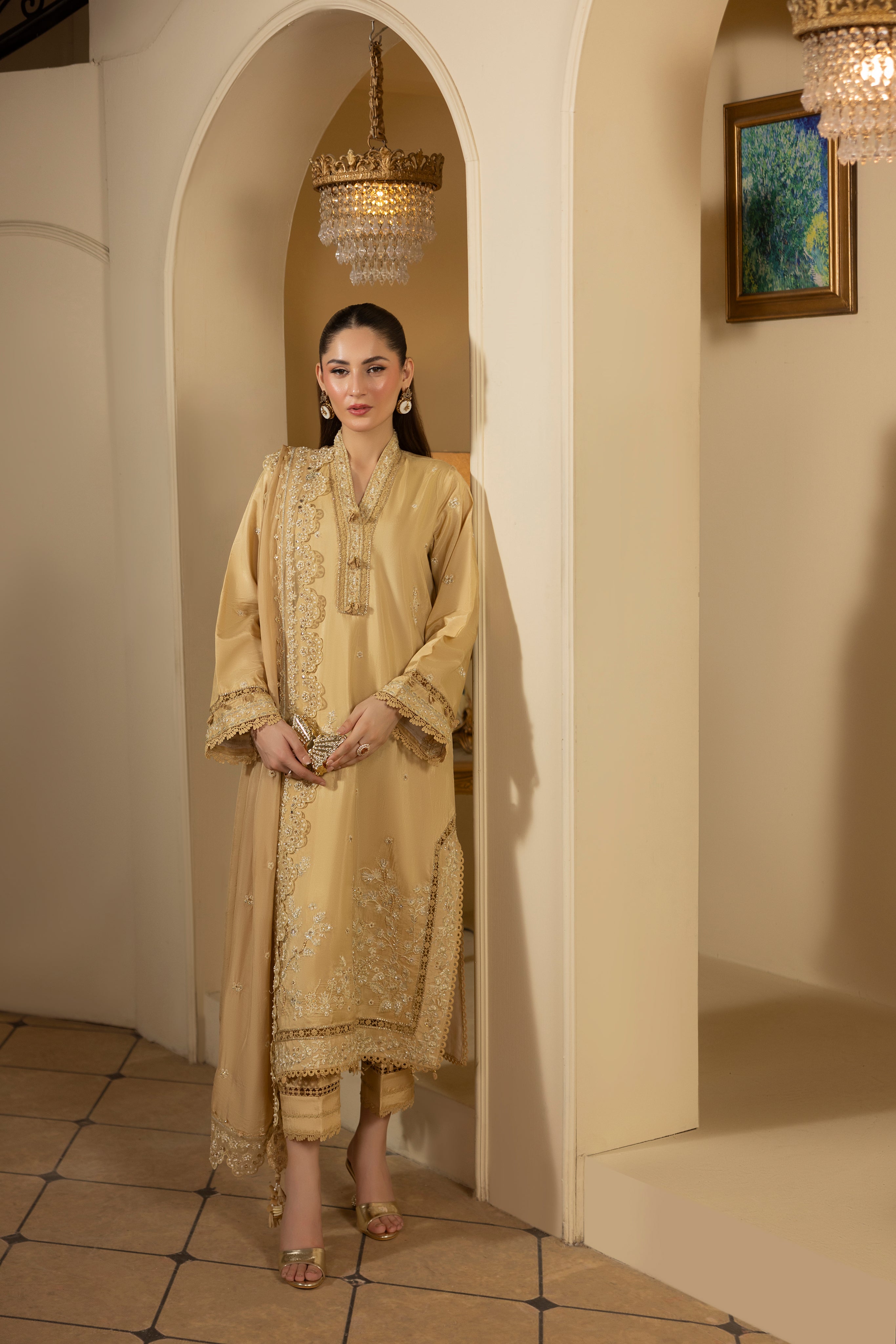 DESERT GOLDRAW -RAW SILK HAND EMBELLISHED EMBROIDERED-D-100016