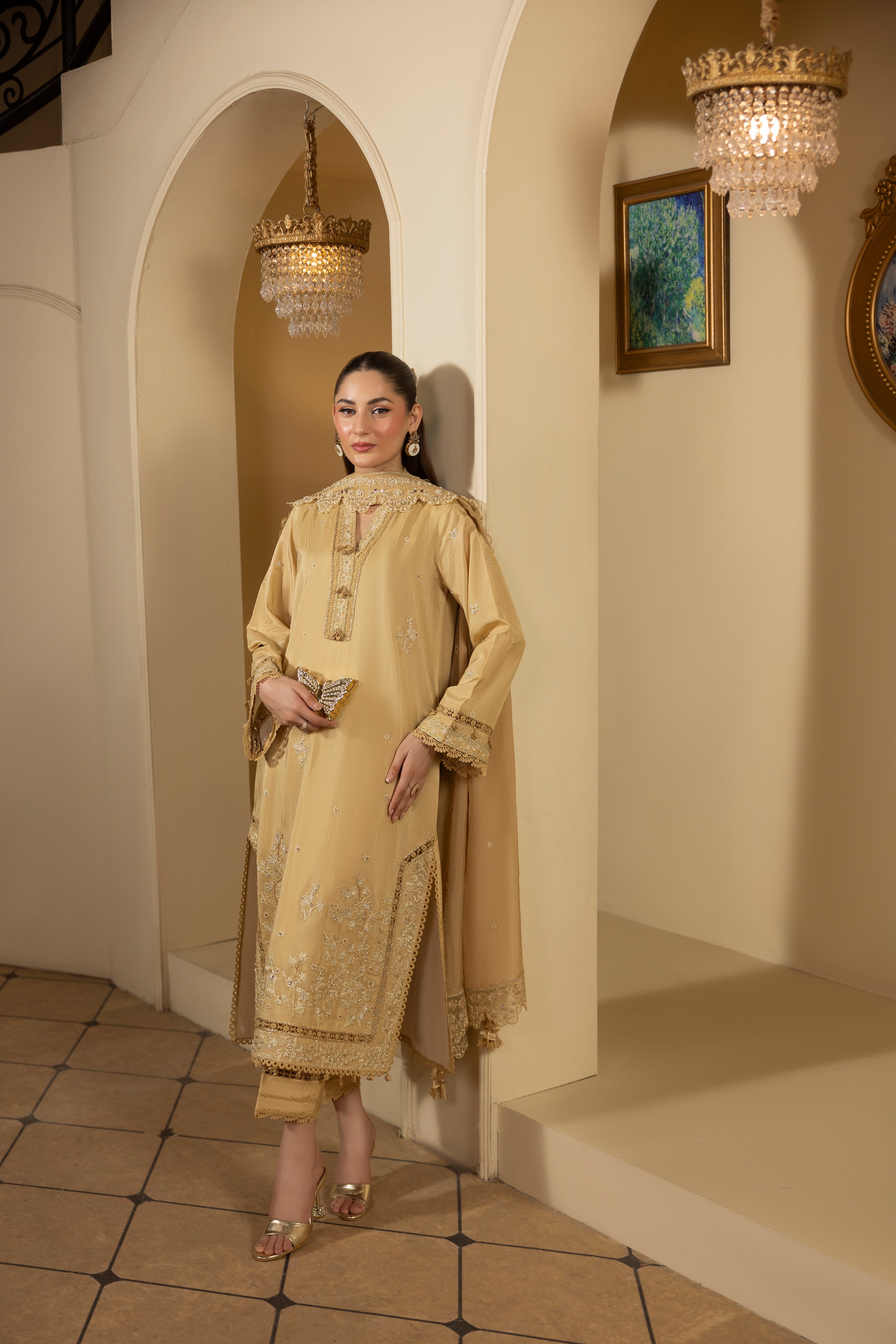 DESERT GOLDRAW -RAW SILK HAND EMBELLISHED EMBROIDERED-D-100016