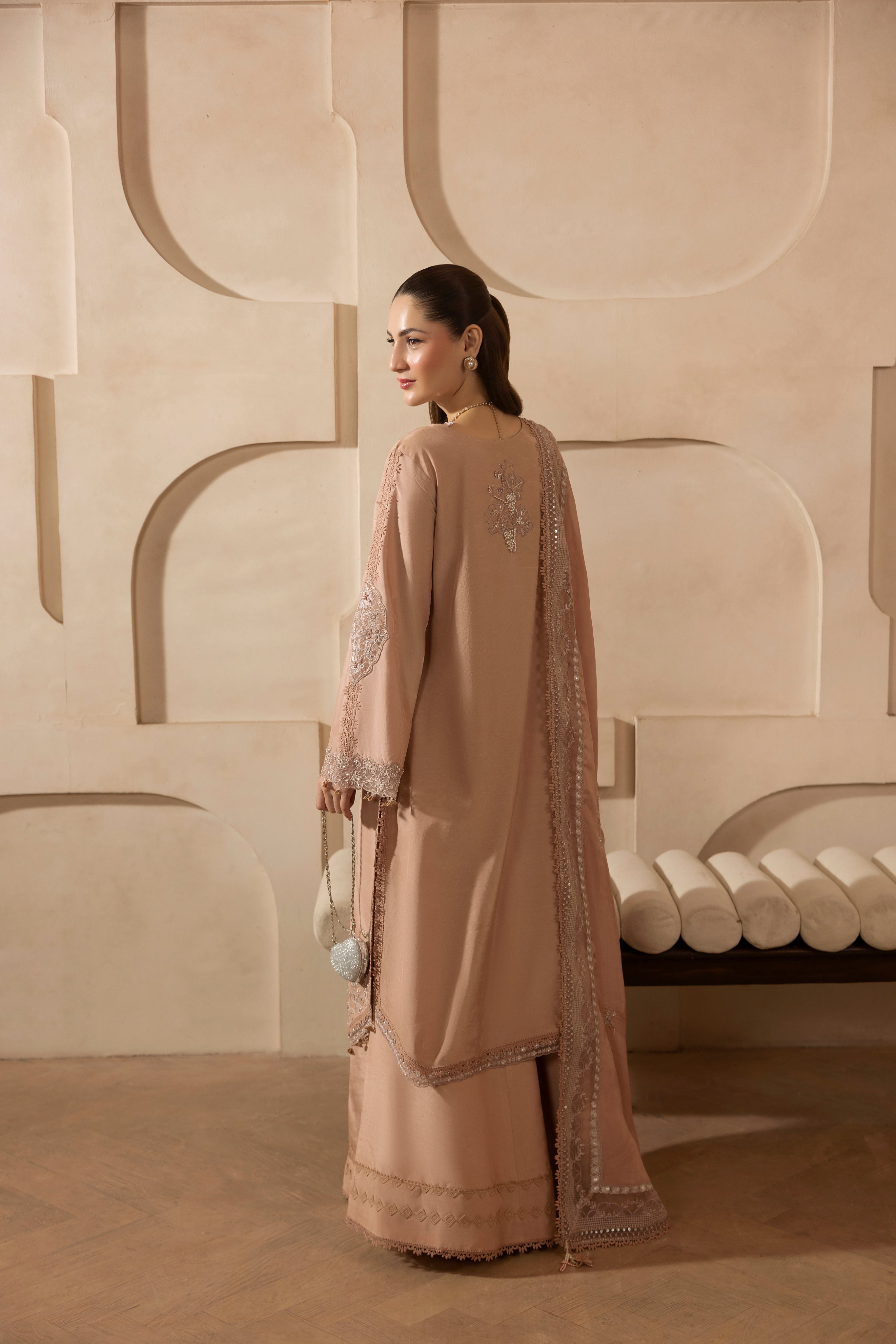 DUSTY ROSE-RAW SILK HAND ENSEMBLE EMBROIDERED-D-100011
