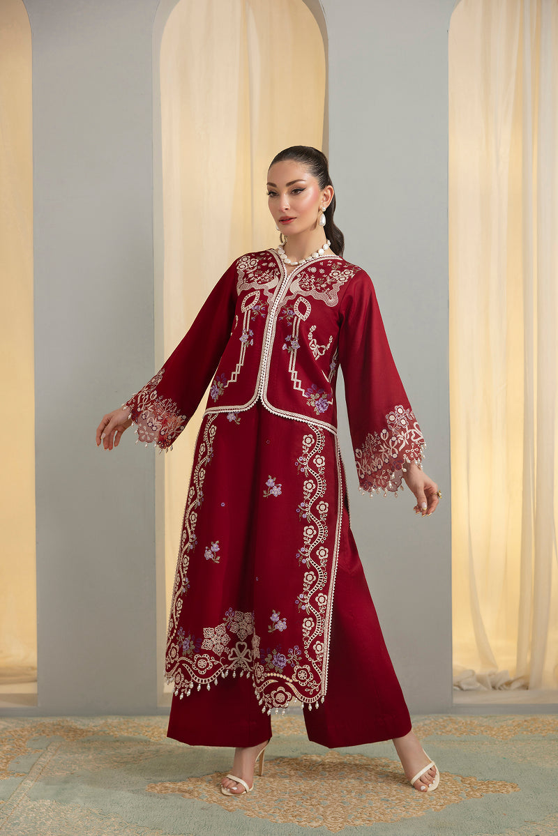 SCARLET-CAMBRIC COTTON EMBROIDERED-