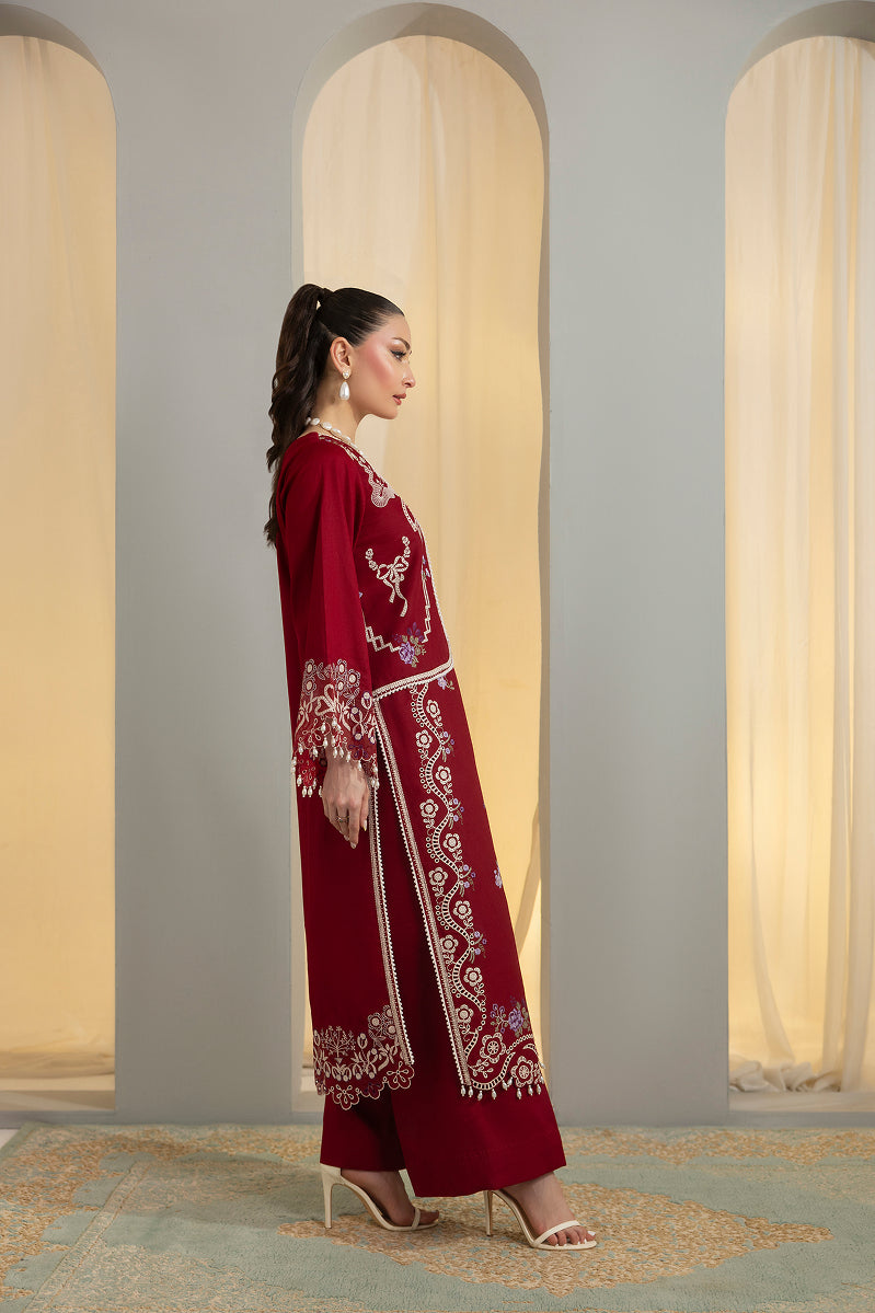 SCARLET-CAMBRIC COTTON EMBROIDERED-