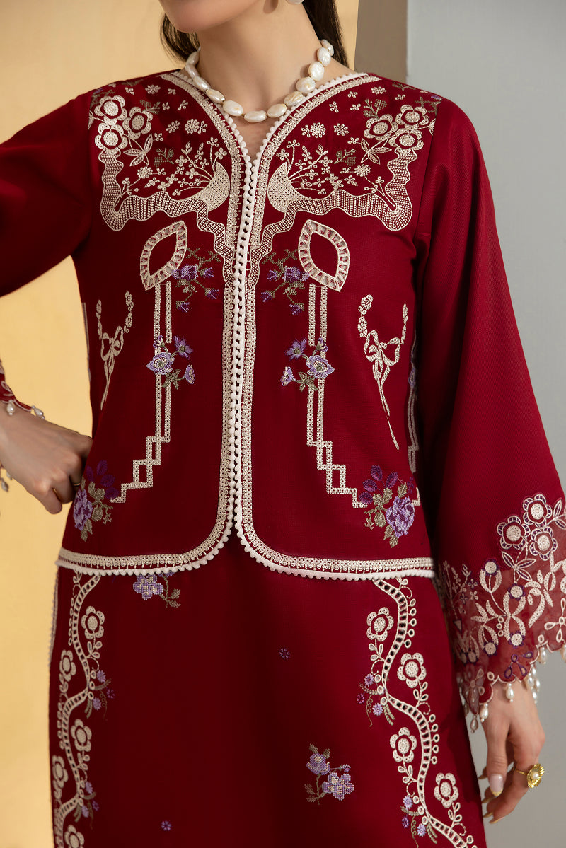 SCARLET-CAMBRIC COTTON EMBROIDERED-