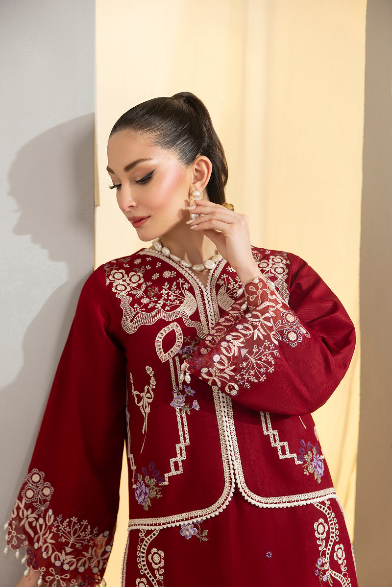 SCARLET-CAMBRIC COTTON EMBROIDERED-