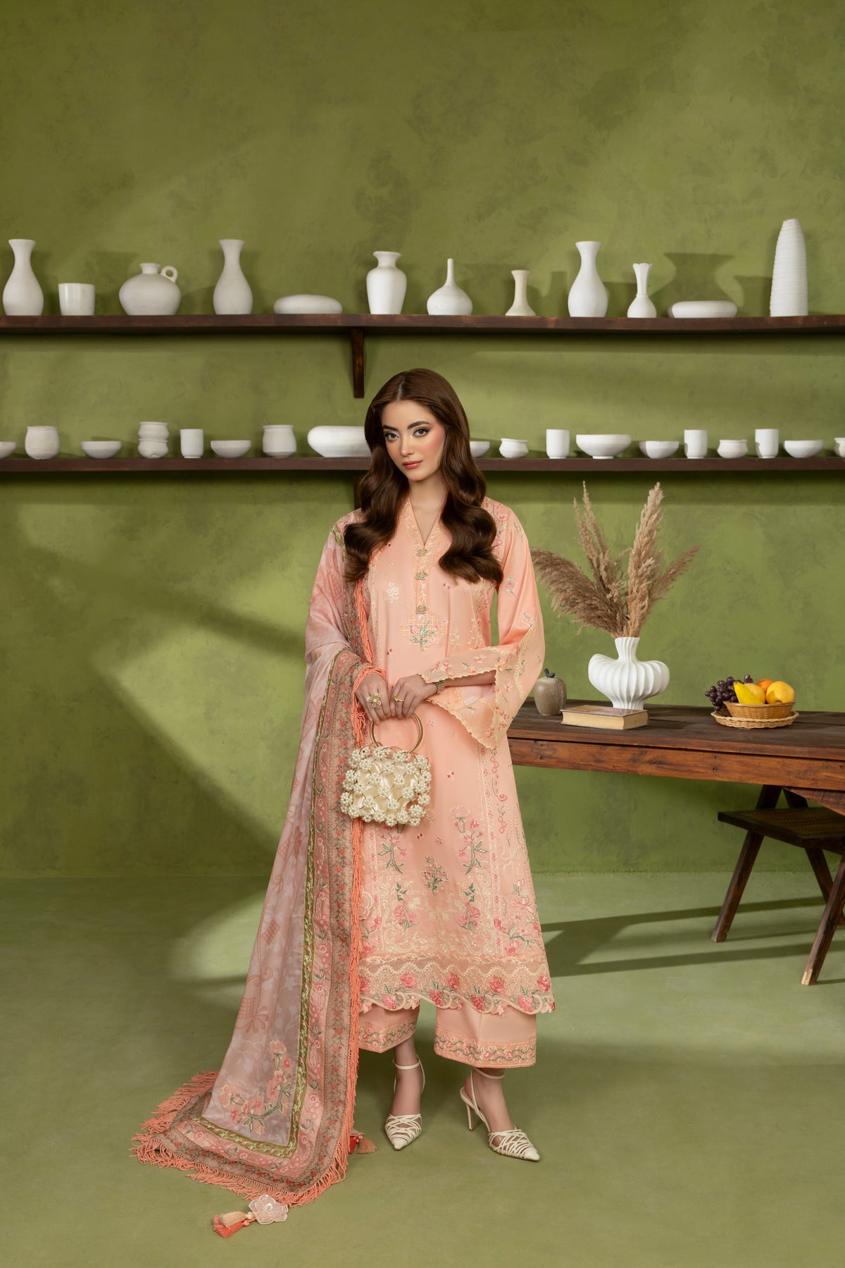 CORAL-CAMBRIC COTTON EMBROIDERED-D-10023