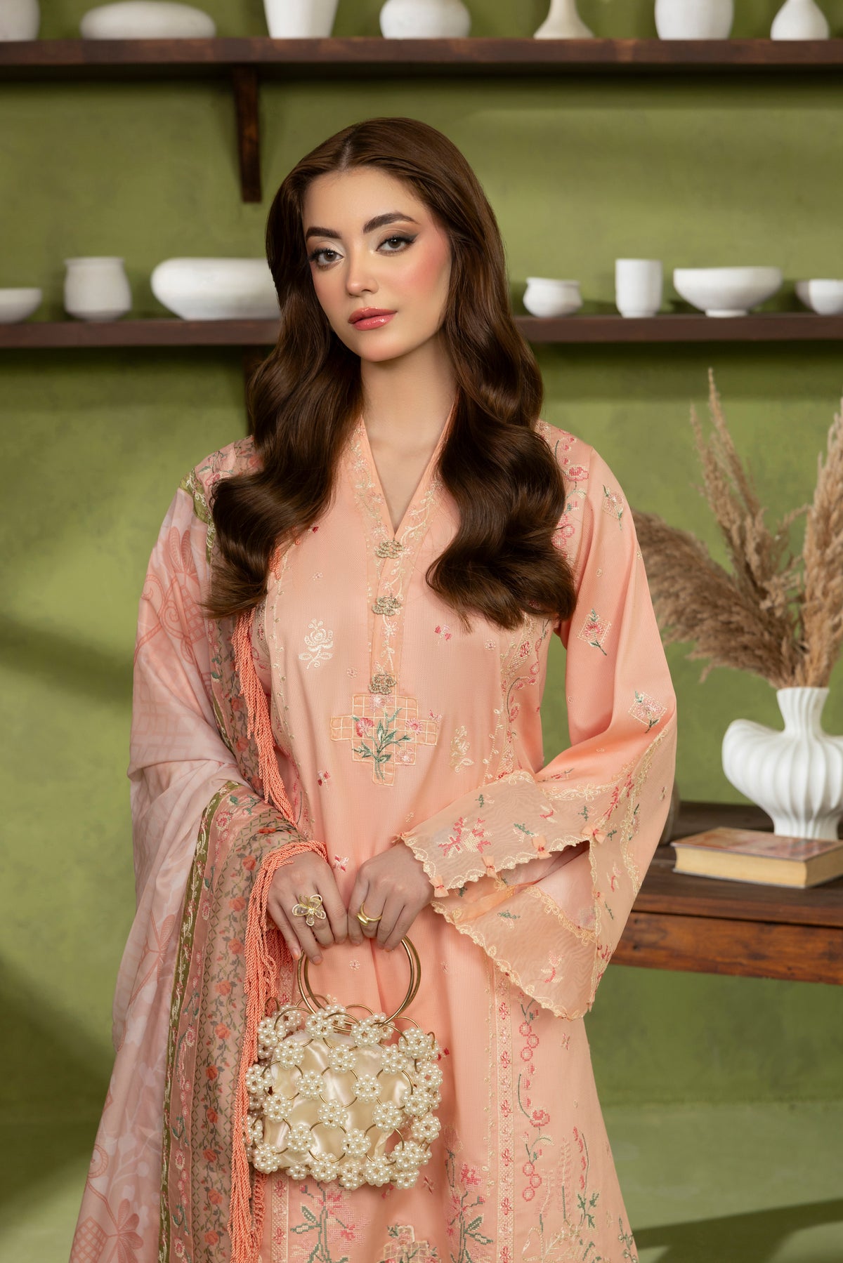 CORAL-CAMBRIC COTTON EMBROIDERED-D-10023