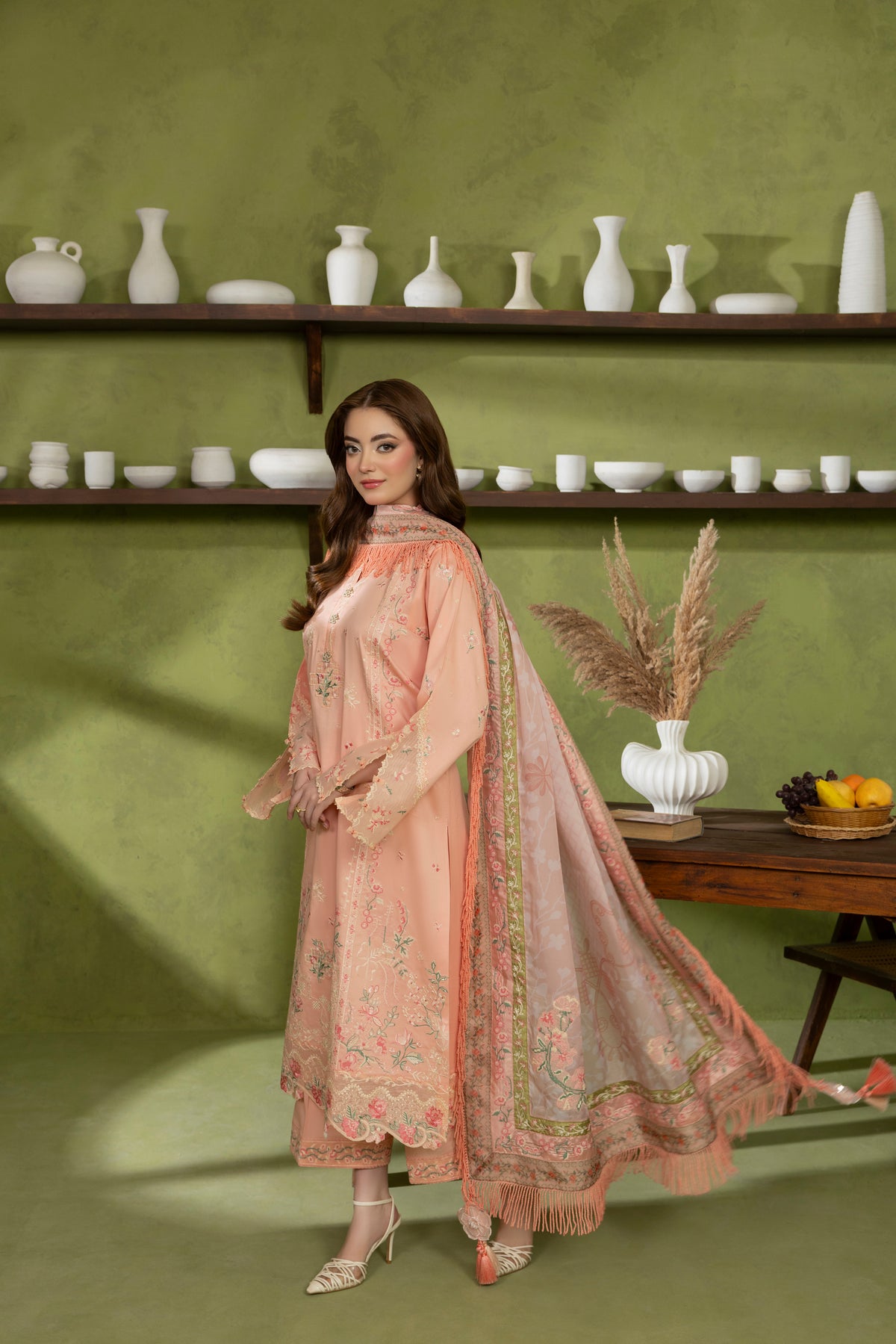 CORAL-CAMBRIC COTTON EMBROIDERED-D-10023