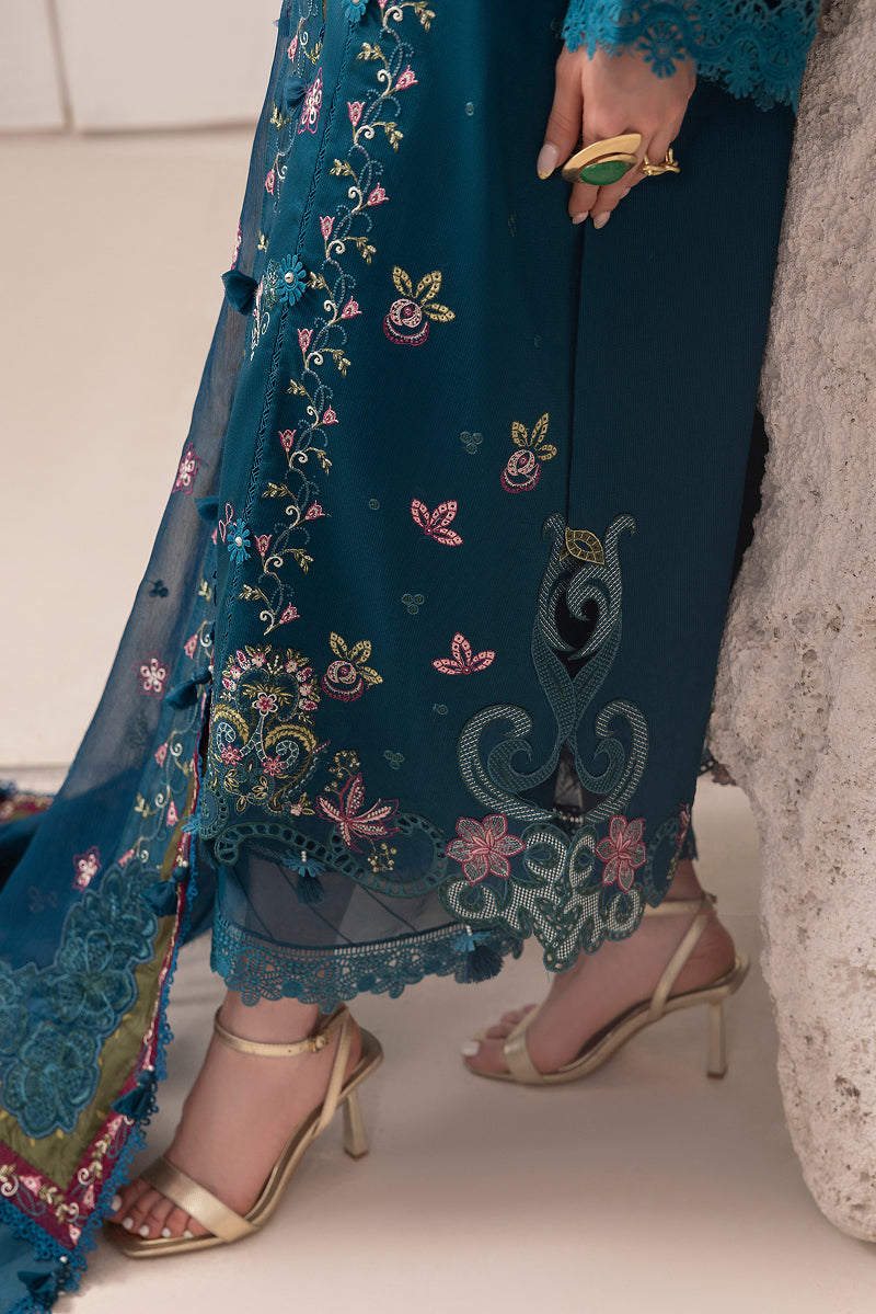 CYAN-CAMBRIC COTTON EMBROIDERED-