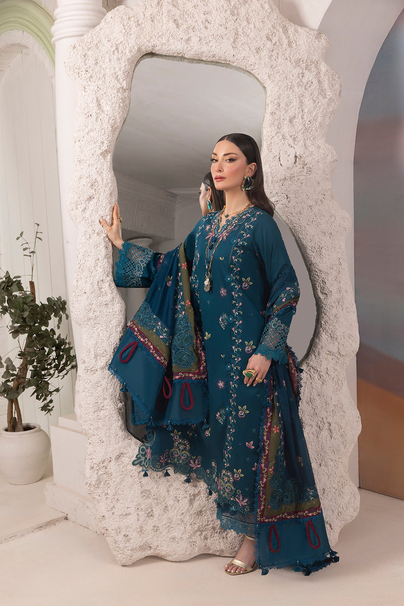 CYAN-CAMBRIC COTTON EMBROIDERED-