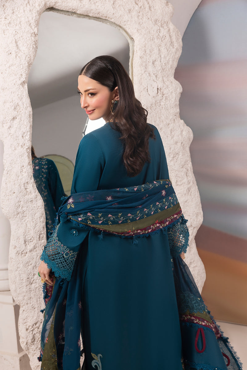 CYAN-CAMBRIC COTTON EMBROIDERED-