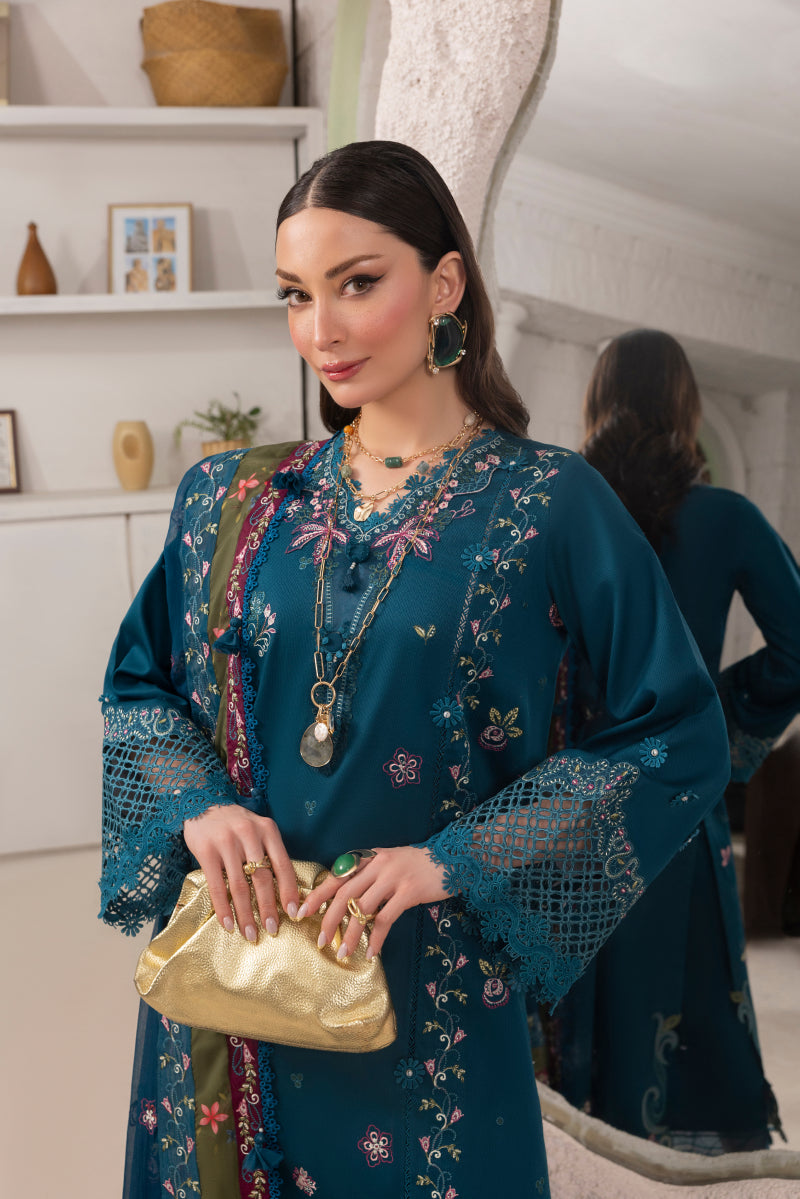 CYAN-CAMBRIC COTTON EMBROIDERED-