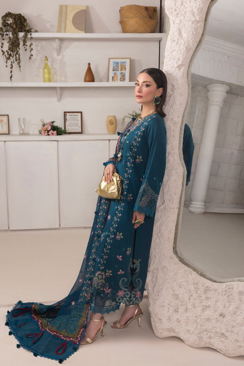 CYAN-CAMBRIC COTTON EMBROIDERED-